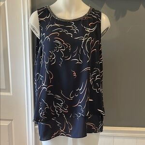 Juicy Couture Elegant Navy Sleeveless Top With Rhinestone Neckline